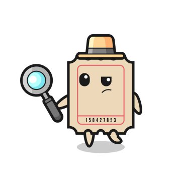 Bilet dedektifi bir davayı inceliyor. Tişört, çıkartma ve logo için şirin bir tasarım.