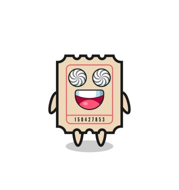 Hipnotize edilmiş gözlü sevimli bilet karakteri, tişört, çıkartma, logo elementi için şirin bir tasarım.