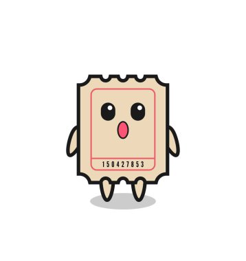 Bilet karikatürünün hayret verici ifadesi, tişört, etiket, logo ögesi için şirin bir tasarım.