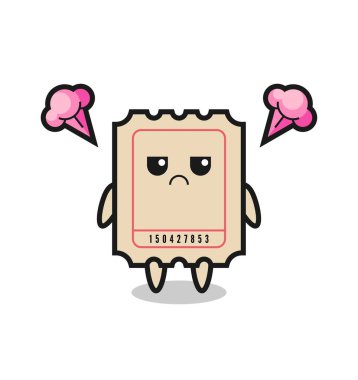 Bilet karikatürü karakterinin rahatsız edici ifadesi, tişört, etiket, logo ögesi için şirin tasarım