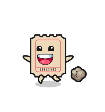 Koşu pozlu mutlu bilet karikatürü, tişört, etiket, logo elementi için şirin bir tasarım.