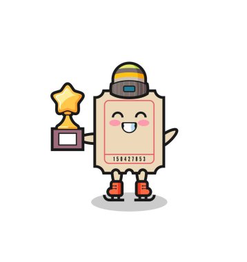 Bir buz patencisi olarak bilet karikatürü. Kazanan kupa, tişört, çıkartma, logo elementi için şirin bir tasarım.