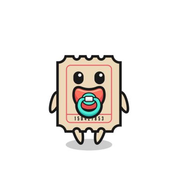 Emzik, tişört, çıkartma, logo elementi için şirin bir tasarım olan bebek bileti çizgi film karakteri.