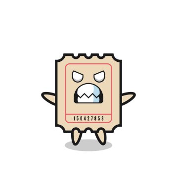 Bilet maskotu karakterinin öfkeli ifadesi, tişört, çıkartma, logo elementi için şirin tasarım