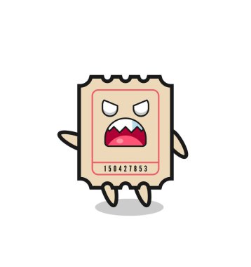 Çok kızgın bir pozda şirin bir bilet karikatürü, tişört, çıkartma, logo elemanı için şirin bir tasarım.