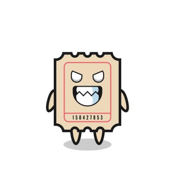 Biletin şeytani ifadesi şirin maskot karakteri, tişört, çıkartma, logo elementi için şirin tasarım.