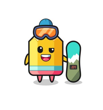 Snowboard stili kalem karakteri tasviri, tişört, çıkartma, logo elementi için şirin tasarım