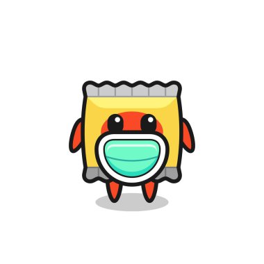 Maske takan sevimli bir abur cubur karikatürü, tişört, etiket, logo elemanı için şirin bir tasarım.