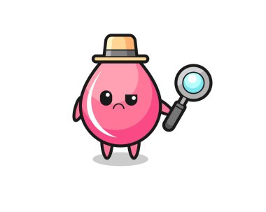 Dedektif olarak şirin çilek suyu maskotu tişört, etiket ve logo için şirin bir tasarım.