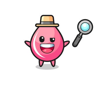 Bir davayı çözmeyi başaran bir dedektif olarak çilek suyu maskotunun çizimi. Gömlek, çıkartma ve logo için şirin bir tasarım.