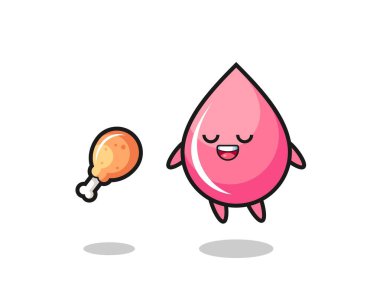 Şirin çilek suyu yüzüyor ve kızarmış tavuk yüzünden cezbedildi. Tişört, çıkartma, logo elementi için şirin bir tasarım.