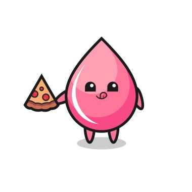 Tatlı çilek suyu, pizza yiyen çizgi film tişört, çıkartma, logo elementi için şirin bir tasarım.