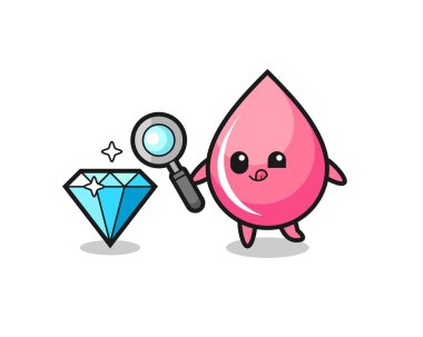 Çilek suyu maskotu elmasın orijinalliğini kontrol ediyor, tişört, çıkartma, logo elementi için şirin bir tasarım.