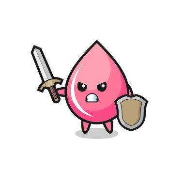 Şirin çilek suyu asker kılıç ve kalkanla savaşıyor. Tişört, çıkartma, logo elementi için şirin bir tasarım.