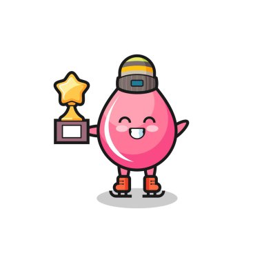 Bir buz patencisi olarak çilek suyu karikatürü. Kazanan kupa, tişört, etiket, logo elementi için şirin bir tasarım.