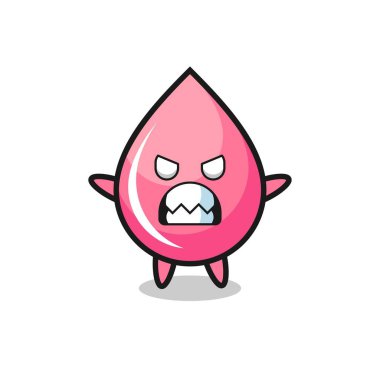 Çilek suyu maskotu karakterinin öfkeli ifadesi, tişört, çıkartma, logo elementi için şirin bir tasarım.