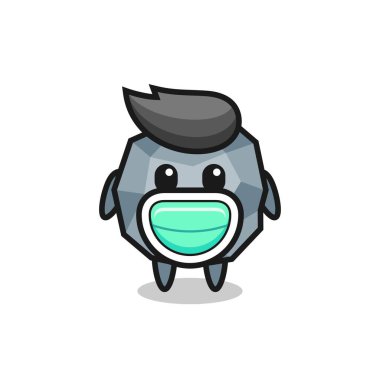 Maske takan sevimli taş karikatür, tişört, çıkartma, logo elementi için şirin bir tasarım.