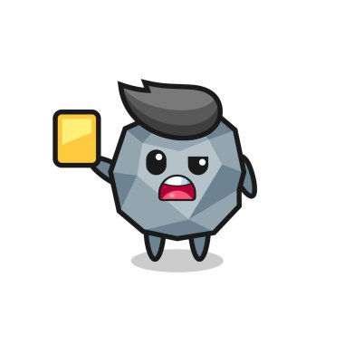 Futbol hakemi olarak çizgi film karakteri sarı kart veriyor, tişört, çıkartma, logo elementi için şirin bir tasarım.