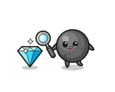 Top güllesi maskotu elmasın orijinalliğini kontrol ediyor. Tişört, çıkartma, logo elementi için şirin bir tasarım.