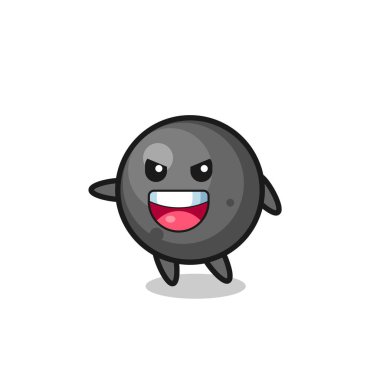 Çok heyecanlı pozu olan top güllesi çizgi filmi, tişört, çıkartma, logo elementi için şirin bir tasarım.