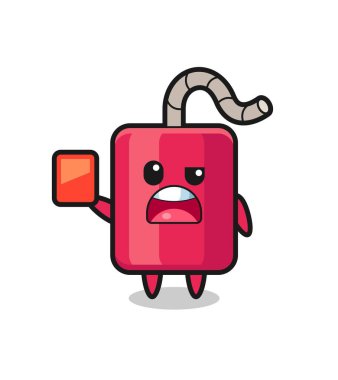 Hakem olarak dinamit gibi sevimli maskot kırmızı kart veriyor, tişört, çıkartma, logo elementi için şirin bir tasarım.