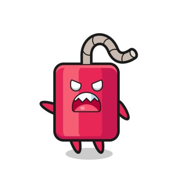 Çok kızgın poz veren sevimli dinamit karikatürü, tişört, çıkartma, logo elementi için şirin tasarım.