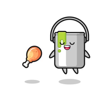 Şirin boya kutusu yüzüyor ve kızarmış tavuk yüzünden cezbedildi. Tişört, çıkartma, logo elementi için şirin bir tasarım.