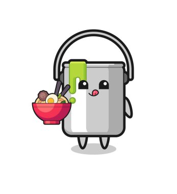 Erişte yiyen sevimli boya karakteri, tişört, çıkartma ve logo elementleri için şirin bir tasarım.