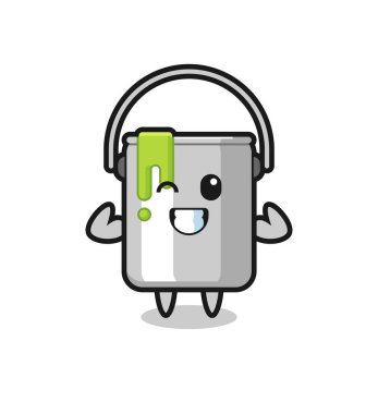 Kaslı teneke karakter kaslarını gösteriyor. Tişört, çıkartma, logo elementi için şirin bir tasarım.