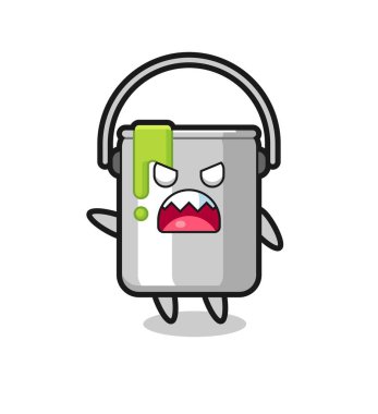 Çok kızgın bir duruşu olan şirin boya kutusu karikatürü, tişört, çıkartma, logo elementi için şirin bir tasarım.