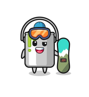 Snowboard stili boya kutusu karakteri tasviri, tişört, çıkartma, logo elementi için şirin bir tasarım.