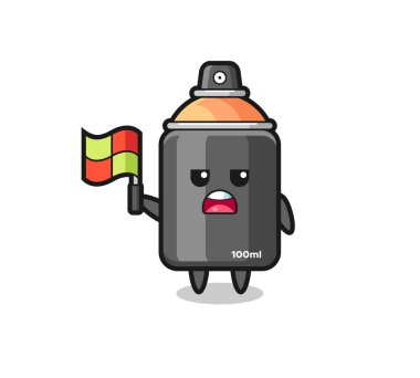 Çizgi hakimi olarak sprey boya karakteri bayrağı asıyor, tişört, çıkartma, logo elementi için şirin bir tasarım.