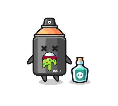 Zehirlenme sonucu kusan sprey boyalı bir karakterin resmi. Tişört, çıkartma, logo elementi için şirin bir tasarım.