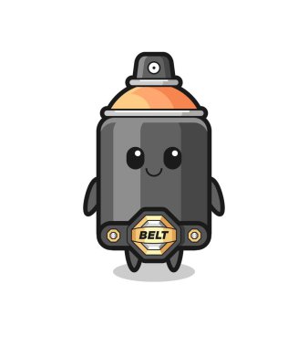 Kemerli MMA dövüşçüsü sprey boya maskotu. Tişört, çıkartma, logo elementi için şirin bir tasarım.