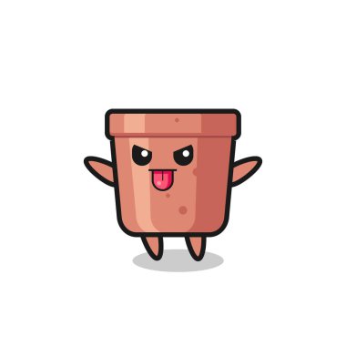 Alaycı pozdaki yaramaz çiçek saksısı karakteri, tişört, etiket, logo elementi için şirin tasarım