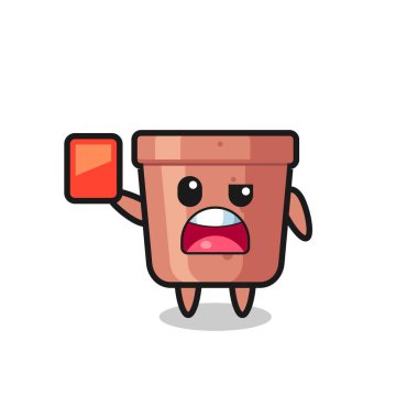 Hakemin kırmızı kart verdiği sevimli maskot tişört, çıkartma, logo elementi için şirin bir tasarım.