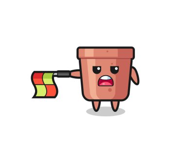 Çizgi hakemi olarak çiçekli karakter bayrağı yatay tut, tişört, etiket, logo elementi için şirin bir tasarım yap