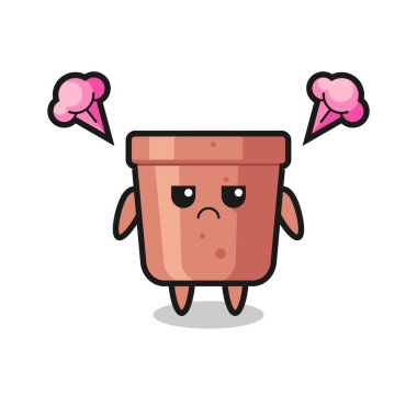 Şirin çiçek saksısı çizgi film karakterinin rahatsız edici ifadesi, tişört, etiket, logo elementi için şirin tarz tasarımı