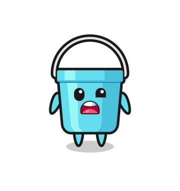 Şirin plastik kova maskotunun şok olmuş yüzü, tişört, çıkartma, logo elementi için şirin bir tasarım.