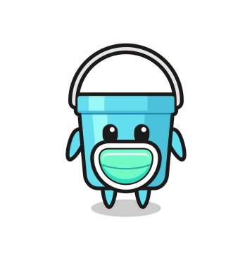 Maske takan sevimli plastik kova karikatürü, tişört, çıkartma, logo elementi için şirin bir tasarım.