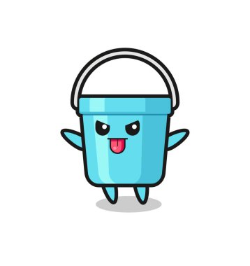 Alaycı pozdaki yaramaz plastik kova karakteri, tişört, çıkartma, logo elementi için şirin tasarım