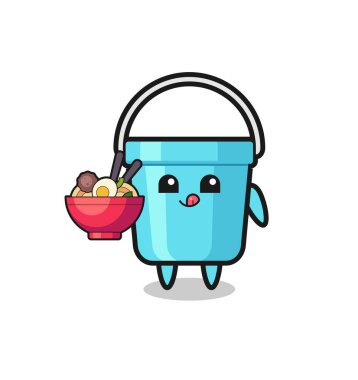 Şirin plastik kova yiyen karakter, tişört, çıkartma, logo elementi için şirin bir tasarım.