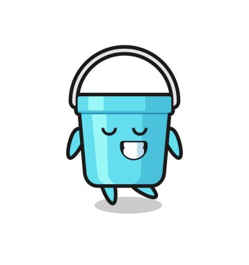 Utangaç bir ifadeyle plastik kova karikatür çizimi, tişört, etiket, logo elementi için şirin bir tasarım.