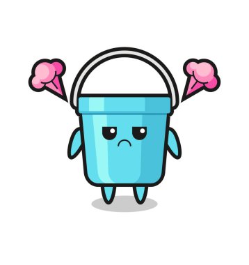 Şirin plastik kova çizgi film karakterinin rahatsız edici ifadesi, tişört, etiket, logo elementi için şirin tarz tasarımı