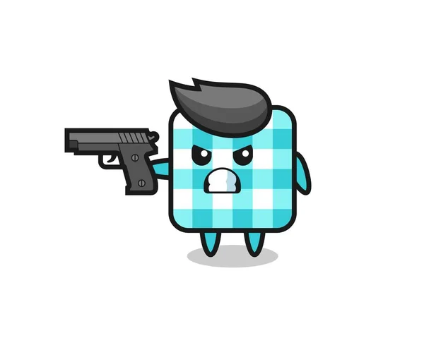 Cute Checkered Tablecloth Character Shoot Gun Cute Style Design Shirt — Stock Vector