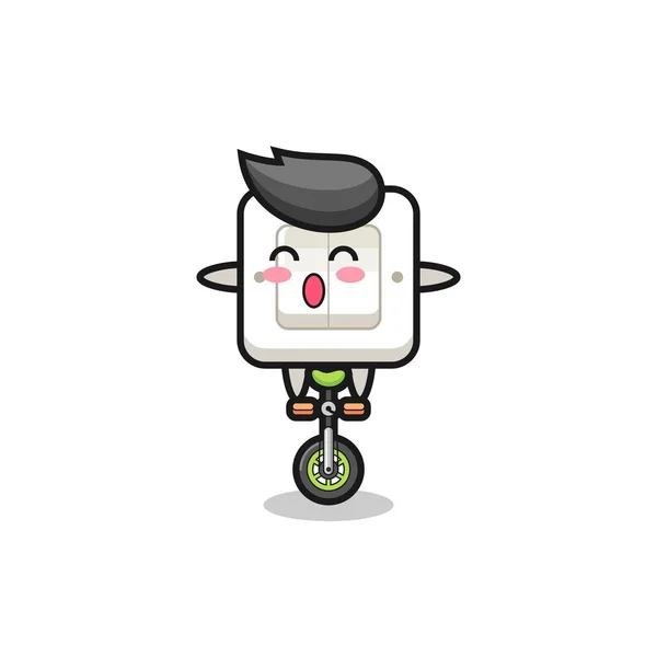 귀여운 스위치 캐릭터는 서커스 자전거를 있습니다 티셔츠에 귀여운 스타일 디자인 — 스톡 벡터