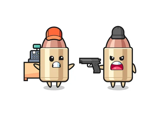 Illust Cute Bullet Cashier Pointed Gun Robber Cute Style Design — Vector de stock