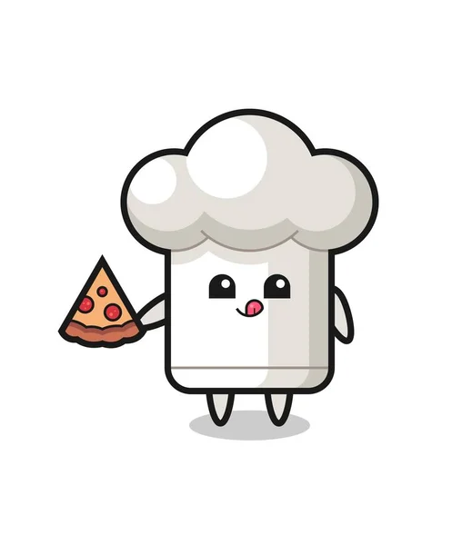 Lindo Chef Sombrero Dibujos Animados Comer Pizza Lindo Diseño Estilo — Archivo Imágenes Vectoriales