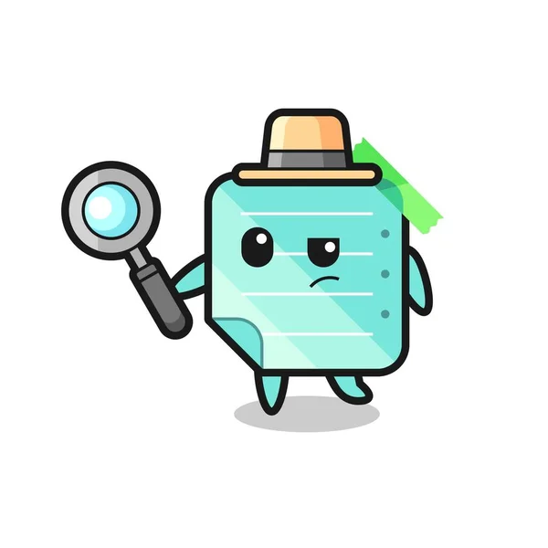 Blue Sticky Notes Detective Character Analyzing Case Cute Style Design — Stock Vector