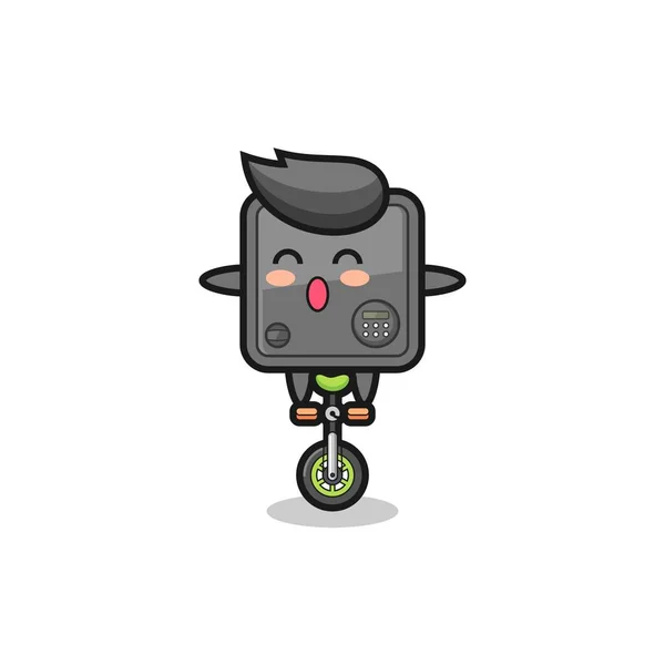 Personaje Caja Fuerte Lindo Está Montando Una Bicicleta Circo Diseño — Vector de stock